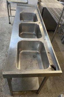 Λάντζα Ανοιχτή Ανοξείδωτη 219X61X86Cm Με 3 Γούρνες 50x40x25Cm Μεταχειρισμένη
